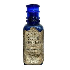 Antique John Wyeth & Bro Sodium Phosphate Blue Glass Medicine Bottle & Dose Cap picture