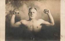c1910 RPPC Strongman Bodybuilder Flexing Muscles Double Bicep Real Photo P451  picture
