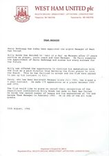 West Ham 1994 Billy Bonds Sacking Letter & Redknapp Appointment AFTAL/UACC RD picture