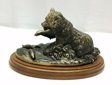 Vintage Terrell O'Brien Bronze Grizzly Bear Fishing Salmon Sculpture Metal Art picture