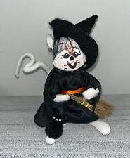 Vintage Annalee HALLOWEEN Witch White Mouse  Black Cat Broom 6” Felt Doll picture