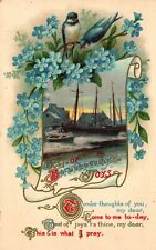 Best of Birthday Joys Greetings Card Boat Flowers Birds Vintage Postcard c1910 picture