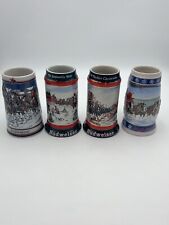 VINTAGE 1990-es 1989 Budweiser Brands Holiday Stein Christmas Beer Mugs Lot Of 4 picture