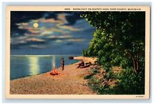 c1940's Moonlight on Death's Door County Wisconsin WI Night Moon Postcard picture