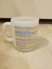 Vintage Glasbake milk glass mug cup with inspirational religious print picture