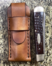 Leather Pocket Folding Knife Slip Pouch Hand Made Hand Stitched Trapper Size picture