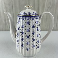 Spode Fleur De Lys Blue GOLD Bone China England  Y8356 L Tea Coffee Pot 8.5