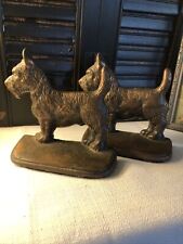 Antique VTG Pair Cast Iron Brass Scottish Terrier Dog Scotty Bookends 5” x 5” picture