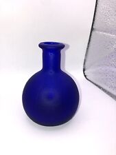 Vintage Mid Century Modern Colbalt Blue Glass Bud Vase Fat Round Textured EUC picture