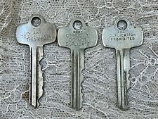 3 Vintage Collectible Keys, 1- U.S. Gov't Do Not Duplicate Key, 2 No Duplication picture