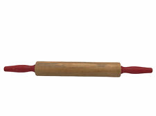 Vintage 17-1/2” Wooden Rolling Pin Red Handles Country Kitchen Cabin Decor picture