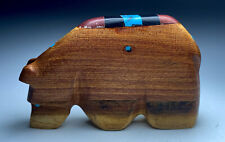 Native Zuni Cedar Wood Multi Stone Inlay Bear Fetish Signed By Brandon Phillips picture