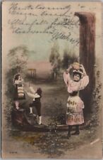 Vintage Hand-Colored RPPC Greetings Postcard Pretty Lady / 1901 Austrian Cancel picture