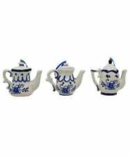Kurt Adler Porcelain Delft Blue Teapot Ornaments - Set of 3 picture