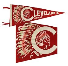 ⭐ RARE ⭐ Vintage CLEVELAND INDIANS Felt Pennant ⭐ Proud Native American Indian ⭐ picture