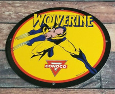 VINTAGE WOLVERINE X-MEN PORCELAIN CONOCO GASOLINE SERVICE STATION PUMP SIGN picture
