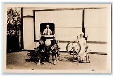 c1910 Dogs Top Hat Glasses Carriage Kids Spinning Wheel RPPC Photo Postcard picture