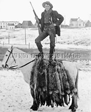 ANTIQUE REPRO 8X10 PHOTO HORSEBACK COYOTE HUNTING WINCHESTER RIFLE picture