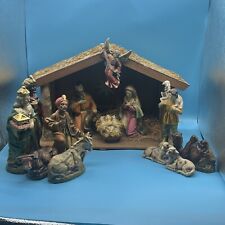 Vintage (13) Piece Chalkware Nativity Set picture