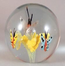 Vintage Gorgeous Designs Glass Paperweight Butterflies and Yellow Iris 3