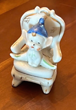 IMPERFECT CHEAP Vintage Elf Pixie Japan Blue Hat on Throne Chair Ceramic Seated picture