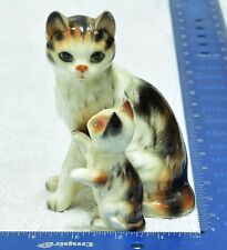 Vintage White Orange Black Ceramic Mama Cat with Kitten Figurine picture