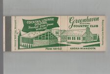 Matchbook Cover Full Length Greenhaven Municipal Country Club Anoka, MN picture