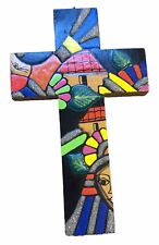 Painted Wood Cross Christianity Folk Art Colorful Wall Decor 3D Guatemala 8” picture