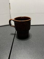 Vintage 1970s Tan Stackable Brown Coffee Mug Flowers from Japan picture