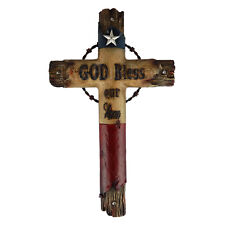 Texas Flag God Bless Our Home Wall Cross Barbed Wire Rustic Western Wood Look picture