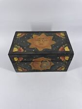 Hand Painted Wooden Trinket Box Sun Moon and Stars ying yang Hinged New Age picture