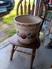 Vintage Wooden Stave Bucket Handpainted XL ORIGINAL Handles, FARMHOUSE  picture