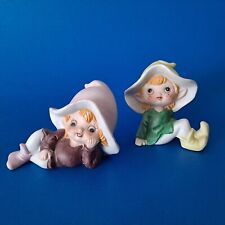 2 Vimtage Homco Porcelain Pixie /  Elves Figurines Purple and Green 5213 picture