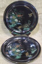 LOT of 2-Yamaji Japan Black Floral Quail Design Porcelain Plate 10.25” Beautiful picture
