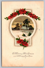 German Antique Embossed Merry Christmas Postcard w/Church Scene c. 1914 picture