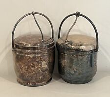 (2) Silver plated Swing Top Ice Bucket Wilcox International 8392 Glass Insulatio picture