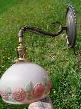 Antique C1920 Iron Wall Sconce Light Fixture Lamp & Reverse Painted PUFFY Shade picture