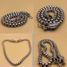 ANCIENT VIKING STYLE MIXED SILVER TWISTED NECKLACE WITH DRAGON HEADS picture