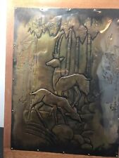 Vtg Tooled Copper Art Wall Hanging Plague Antelope Deer Pair Signed 14.5” X 10.5 picture