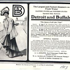 1903 Detroit & Buffalo Steamboat Print Ad Freshwater Steamer D&B Steam Line 1W picture