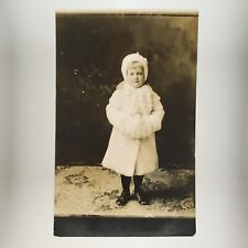 Winter Fur Muff Girl RPPC Postcard c1910 White Coat Studio Portrait Photo A3005 picture