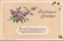 Vintage BIRTHDAY GREETINGS Embossed Postcard Purple Violet Flowers / c1910s picture