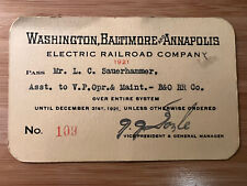 RARE 1921 WASHINGTON, BALTIMORE AND ANNAPOLIS ELECTRIC RAILROAD COMPANY PASS picture