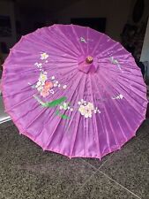 Chinese Handmade Purple Floral Umbrella Wood Bamboo Handle picture