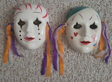 Vintage Handpainted Ceramic Mardi Gras Mask Harlequin Decor Wall Hanging Clown picture
