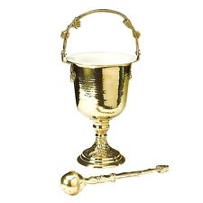 Ornate Brass Hammer Finish Empty Holy Water Pot with Sprinkler For Church 14 In picture