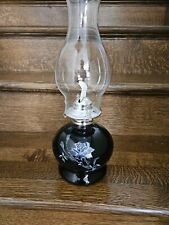 Vintage Kaadan Black Oil Lamp W/White Rose 14.5” picture