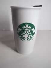 Starbucks 2014 Tall Ceramic Coffee Tea Travel Tumbler Cup Mug White 12oz w/Lid picture