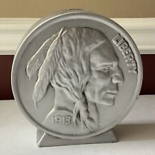 VTG United States 1913 Buffalo/ Indian Head Nickle Ceramic Coin Bank,  7.5