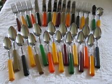 VTG 34 pcs. set NSC Perma-Brite Multi Colored Plastic Handled Stainless Flatware picture